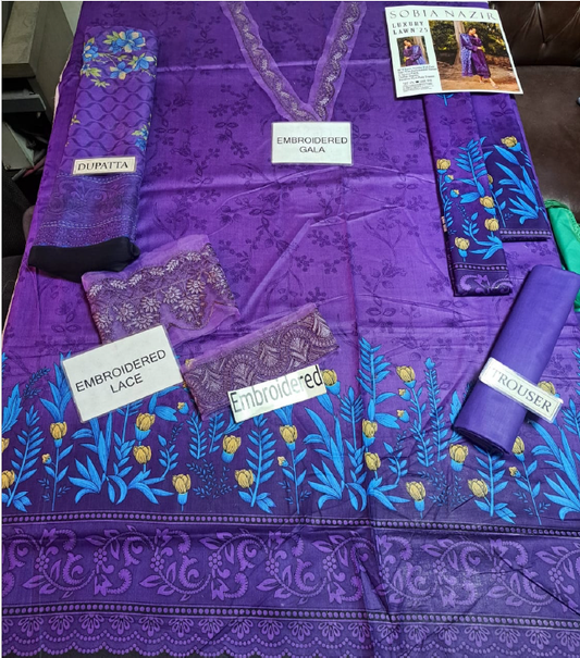 IU Collection IU-S-016-lawn Neckline Full Embroidered 3Pc Lawn Sobia Nazir