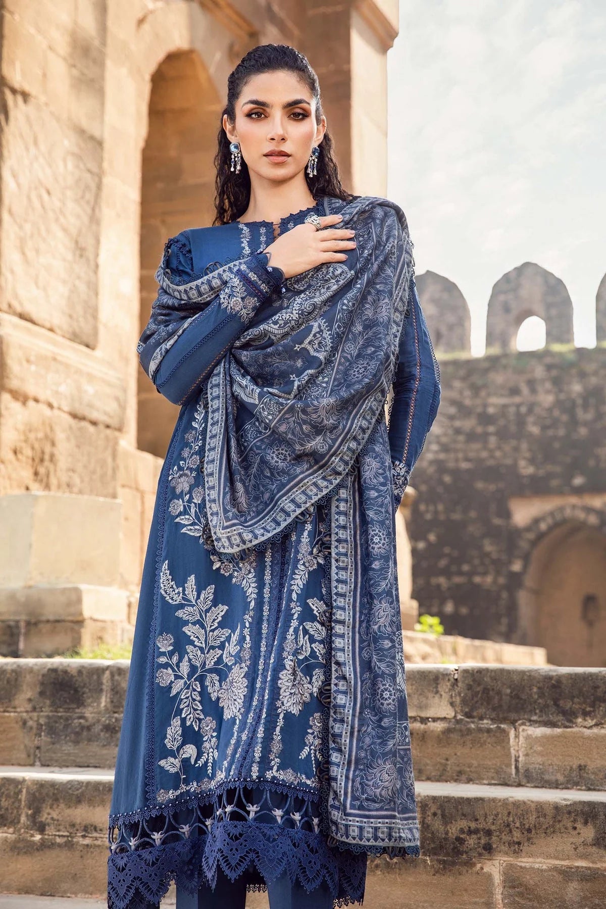 IU Collection IU-S-003-Embroidered Bana Dora 3Pc MARIA.B. Summer Festive Collection.